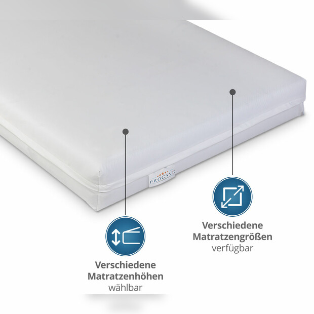Pflegematratze mit Kaltschaumkern und wasserdichtem Bezug in Weiß