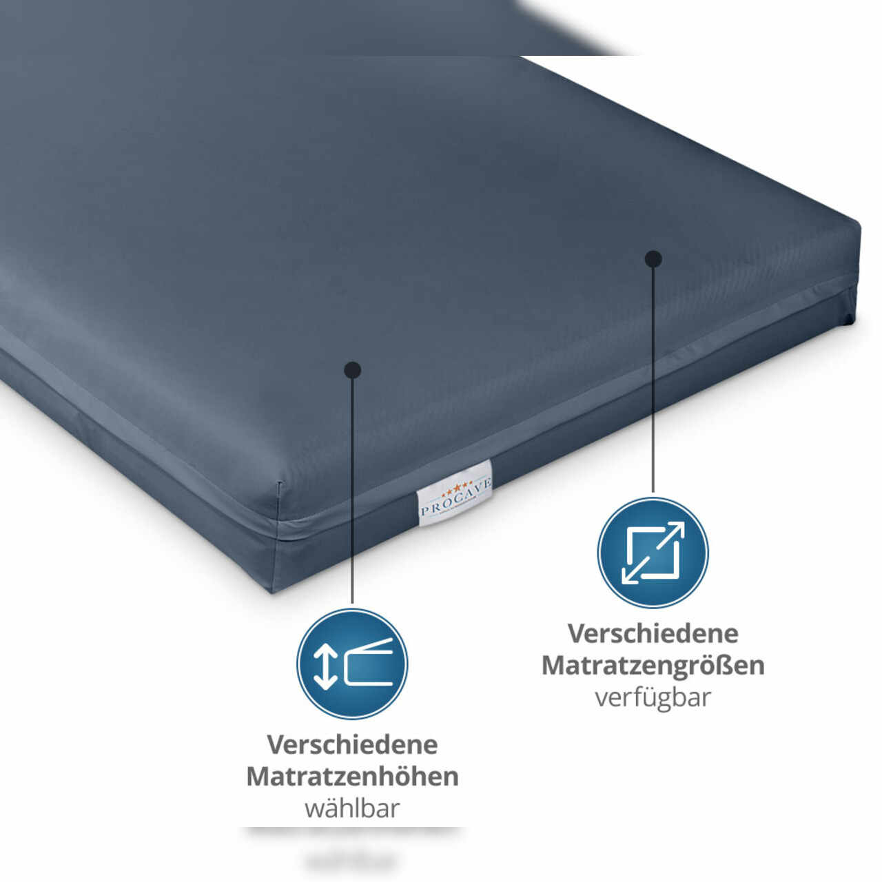 Pflegematratze mit Kaltschaumkern und wasserdichtem Bezug in Dunkelblau