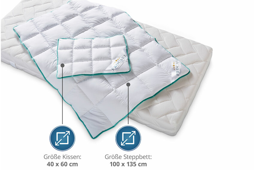 Kinderbetten-Set Aloe Vera mit Kissen 40x60cm und Steppbett 100x135cm