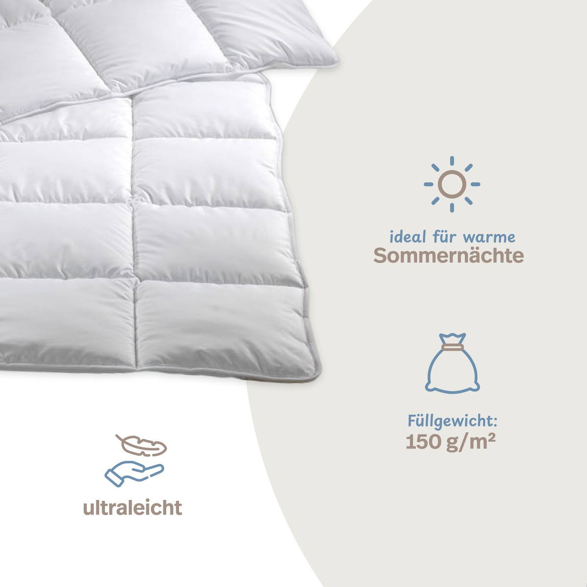 PROCAVE MICRO-COMFORT Sommerdecke mit Infografik &mdash; ultraleicht, ideal f&uuml;r warme Sommern&auml;chte, F&uuml;llgewicht 150 g/m&sup2;
