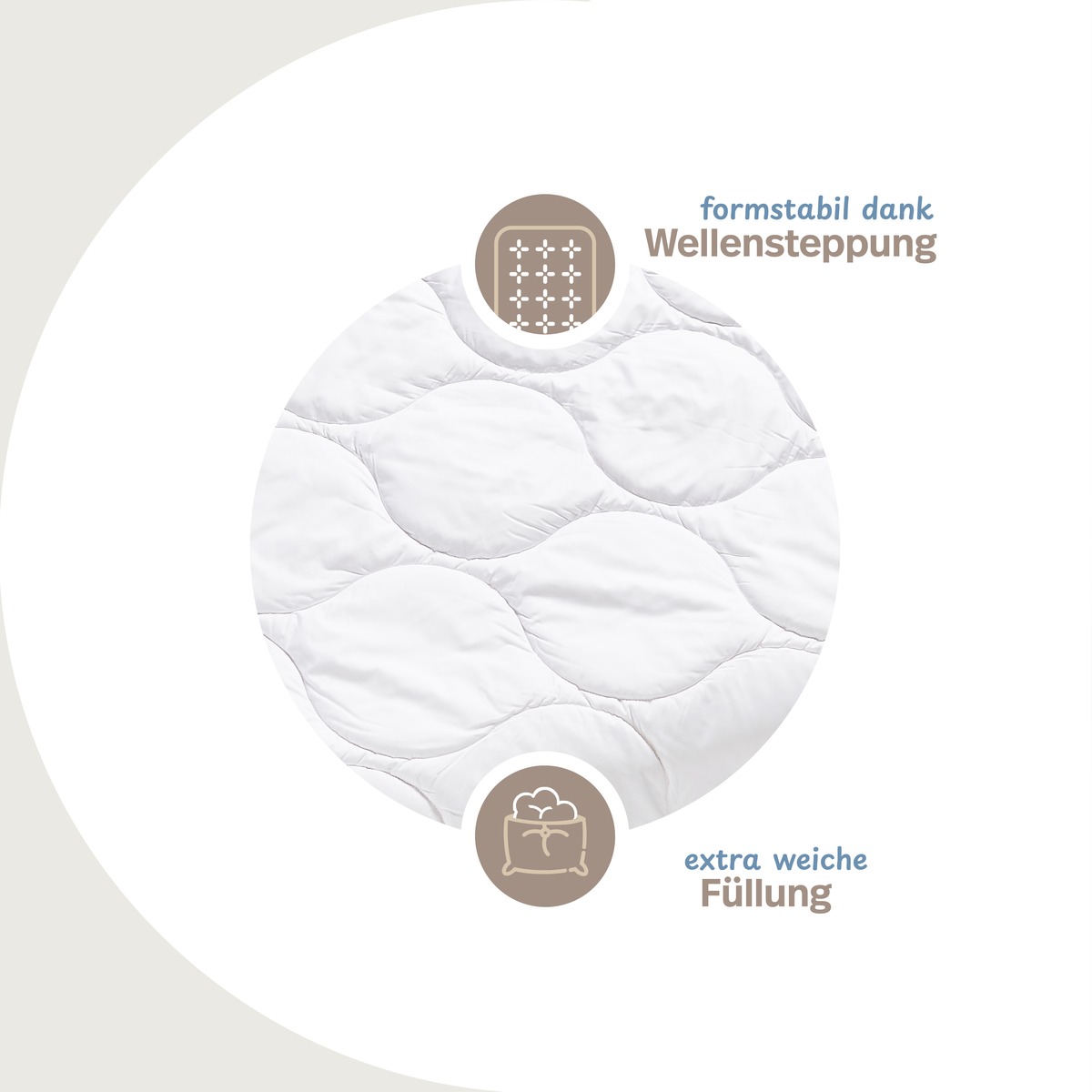 PROCAVE Baumwolle Qualit&auml;ts-Bettdecke f&uuml;r den Sommer &mdash; Infografik: formstabil dank Wellensteppung, extra weiche F&uuml;llung
