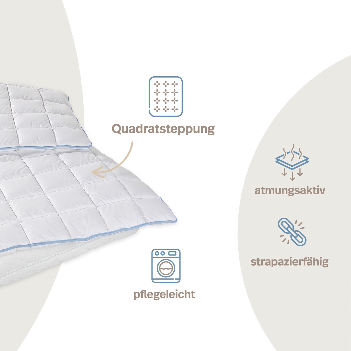 PROCAVE TopCool kochfeste Qualit&auml;ts-Duo-Winterdecke Infografik &mdash; Quadratsteppung f&uuml;r gleichm&auml;&szlig;ige F&uuml;llung, atmungsaktiv, strapazierf&auml;hig und pflegeleicht