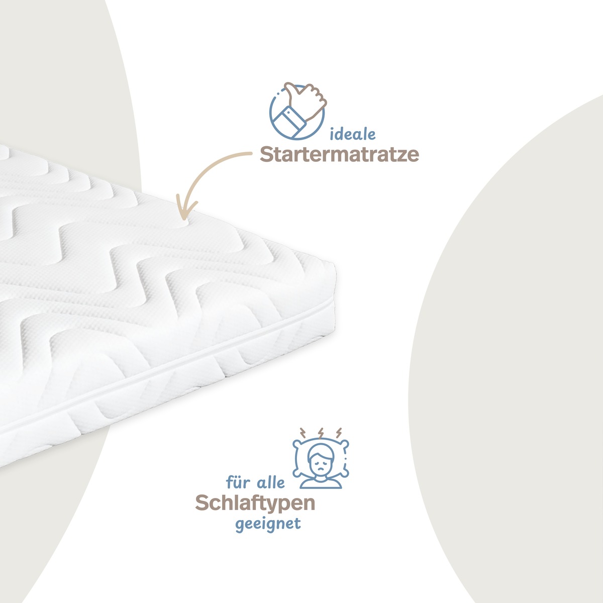 PROCAVE Kaltschaummatratze 7ZT &mdash; Wei&szlig;e Matratze mit strukturiertem Bezug und zwei Produkt-Highlights: ideale Startermatratze und f&uuml;r alle Schlaftypen geeignet.