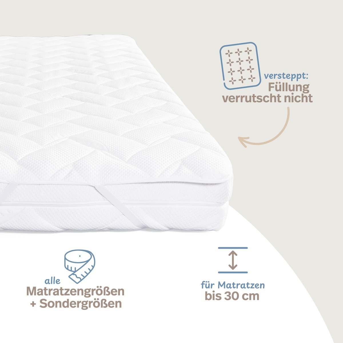 PROCAVE Matratzenauflage Lyocell-Doppeltuch &mdash; Infografik: alle Matratzengr&ouml;&szlig;en und Sondergr&ouml;&szlig;en, f&uuml;r Matratzen bis 30 cm, F&uuml;llung verrutscht nicht durch Steppung