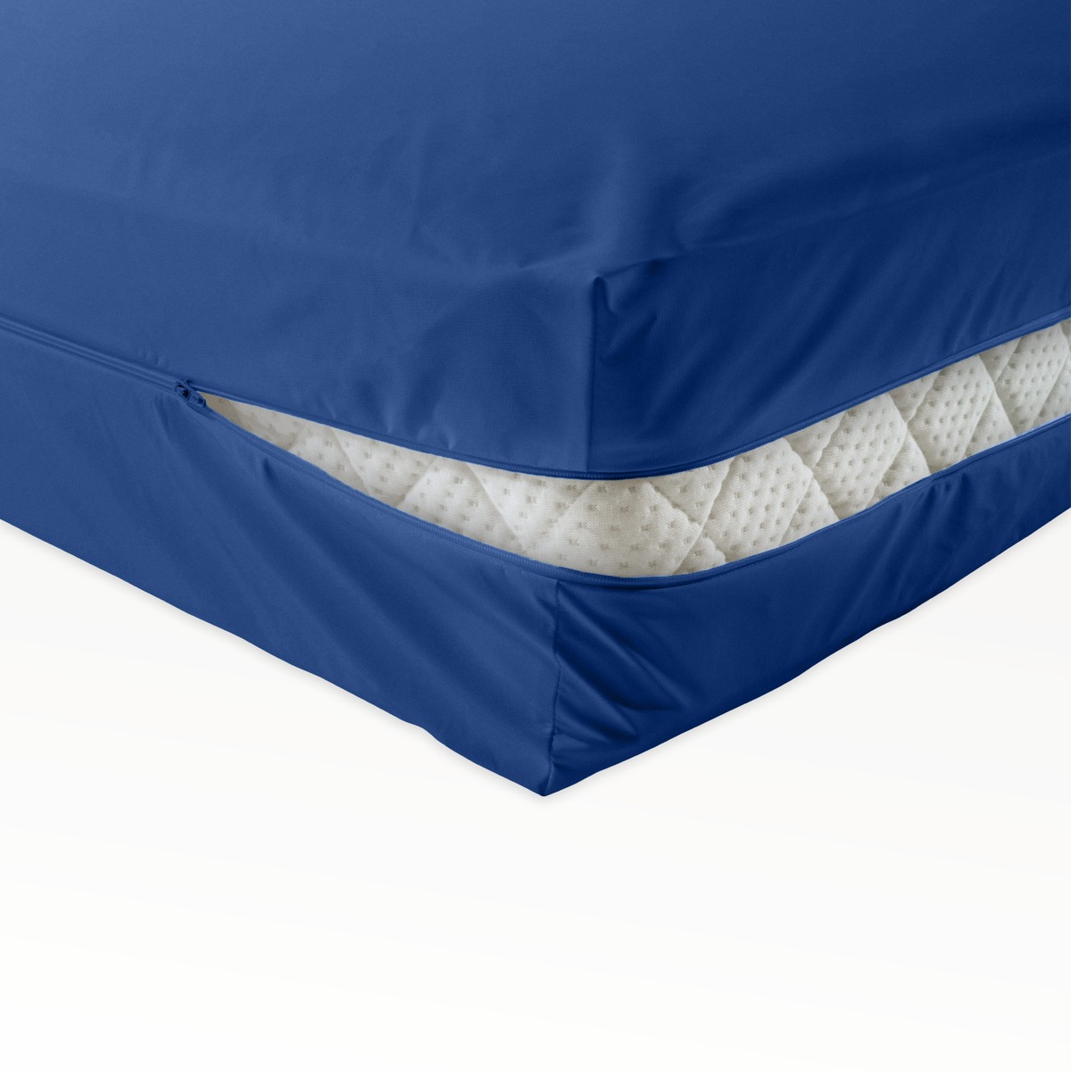 PROCAVE unversteppter Matratzenbezug in Blau &mdash; Bezug auf Matratze mit Rei&szlig;verschluss und klassischem blauen Stoff