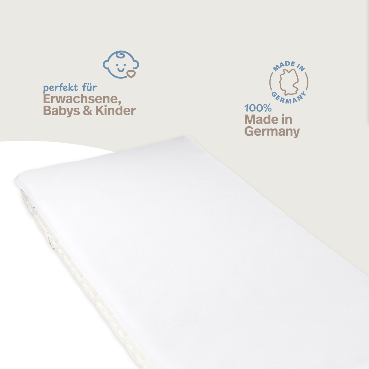 PROCAVE Molton-Matratzenauflage Baumwolle auf Matratze, Infografik: perfekt für Erwachsene, Babys und Kinder, 100 % Made in Germany