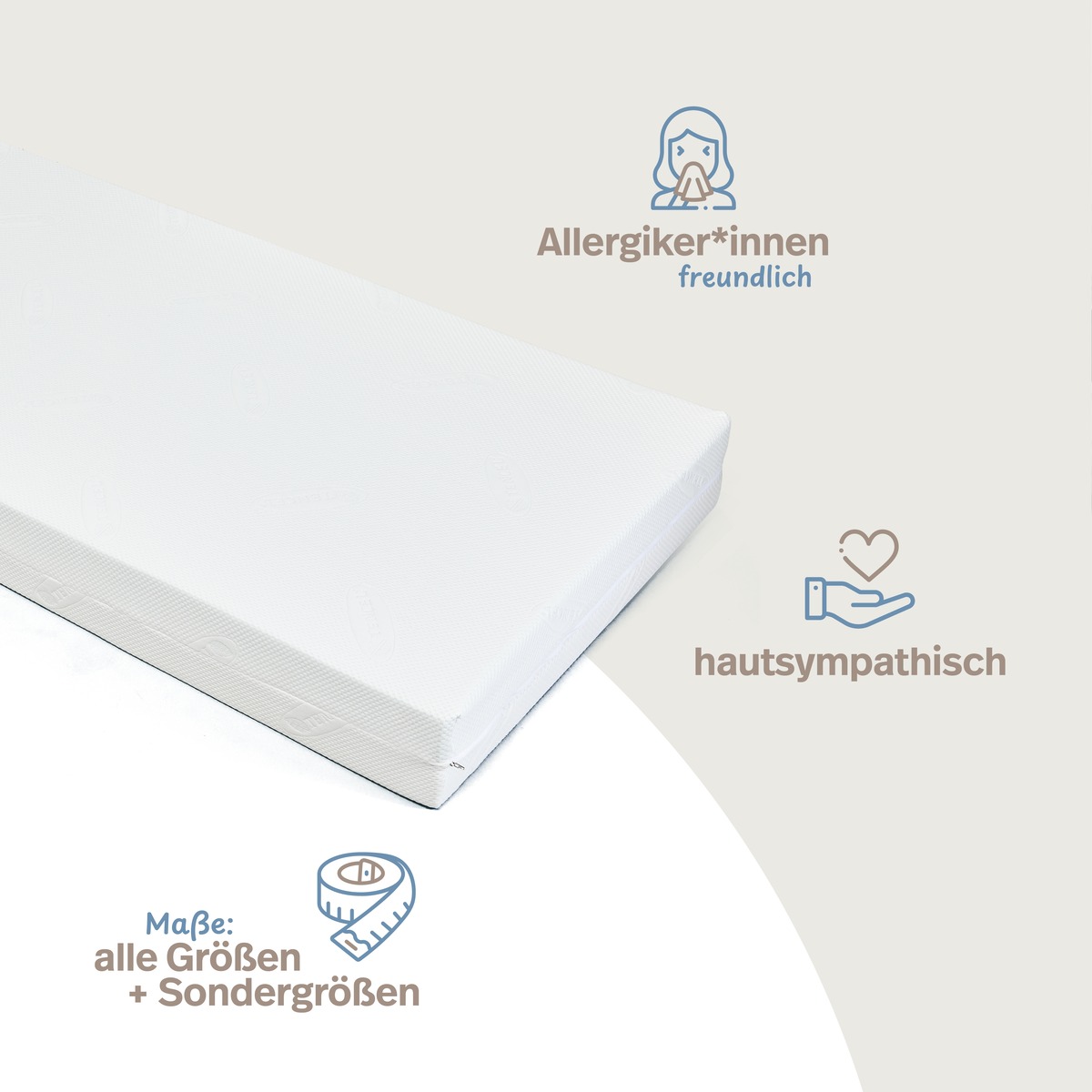 PROCAVE Lyocell Matratzenbezug unversteppt von der Seite &mdash; Infografik: Allergiker*innen freundlich, hautsympathisch, alle Gr&ouml;&szlig;en und Sondergr&ouml;&szlig;en verf&uuml;gbar