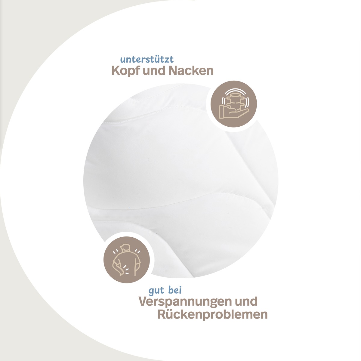 PROCAVE Nackenstützkissen GELSCHAUM — Infografik: unterstützt Kopf und Nacken, gut bei Verspannungen und Rückenproblemen