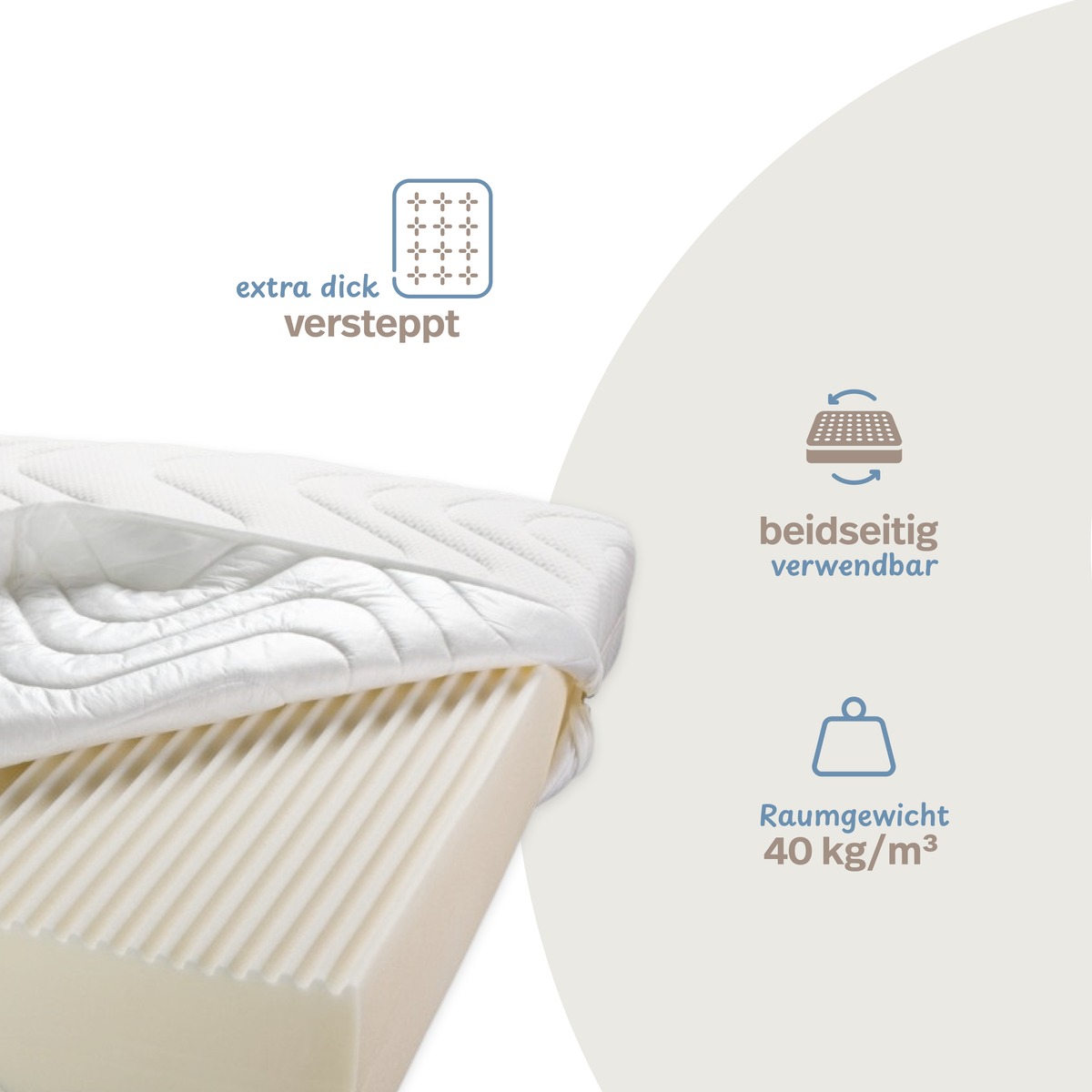PROCAVE Kaltschaummatratze VT &mdash; Infografik: extra dick versteppter Bezug, beidseitig verwendbar, Raumgewicht 40 kg/m&sup3;