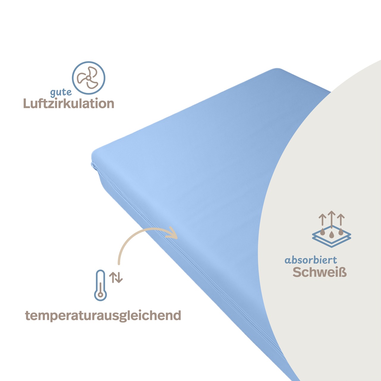 unversteppter Matratzenbezug hellblau