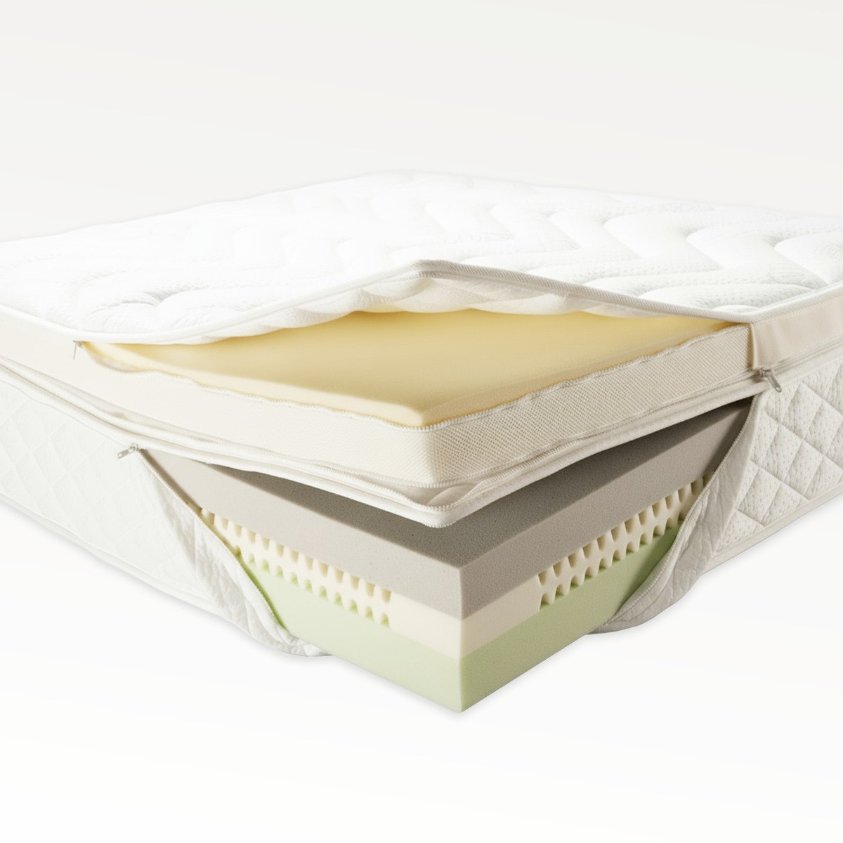 PROCAVE LUXI Boxspringmatratze &mdash; Freisteller aufgeschnitten mit sichtbaren vier Kaltschaum-Schichten und abnehmbarem Topper