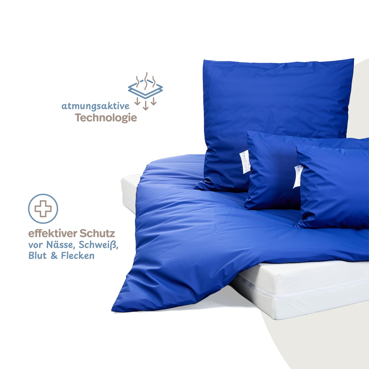 PROCAVE wasserdichter Kissenbezug abwischbar in blau — Bett komplett mit blauen HygieneLine-Kissenbezügen, effektiver Schutz und atmungsaktive Technologie