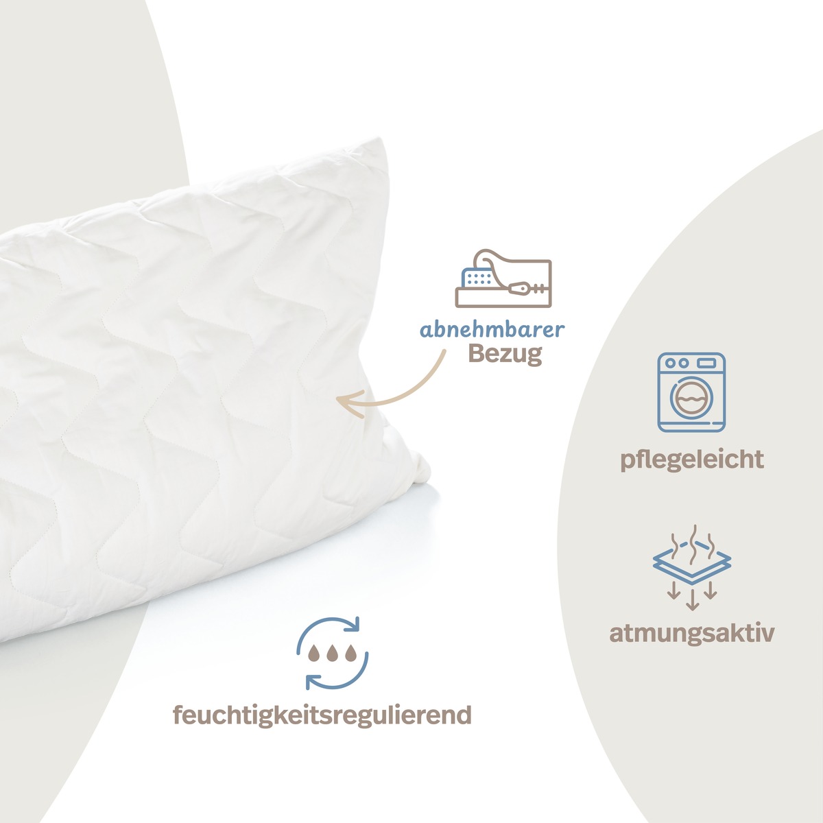 PROCAVE Hirsekissen &ndash; Wei&szlig;es Kopfkissen mit rautenf&ouml;rmiger Steppung und vier Produkt-Highlights: abnehmbarer Bezug, feuchtigkeitsregulierend, pflegeleicht und atmungsaktiv.